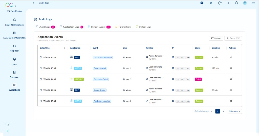 Application Logs tab