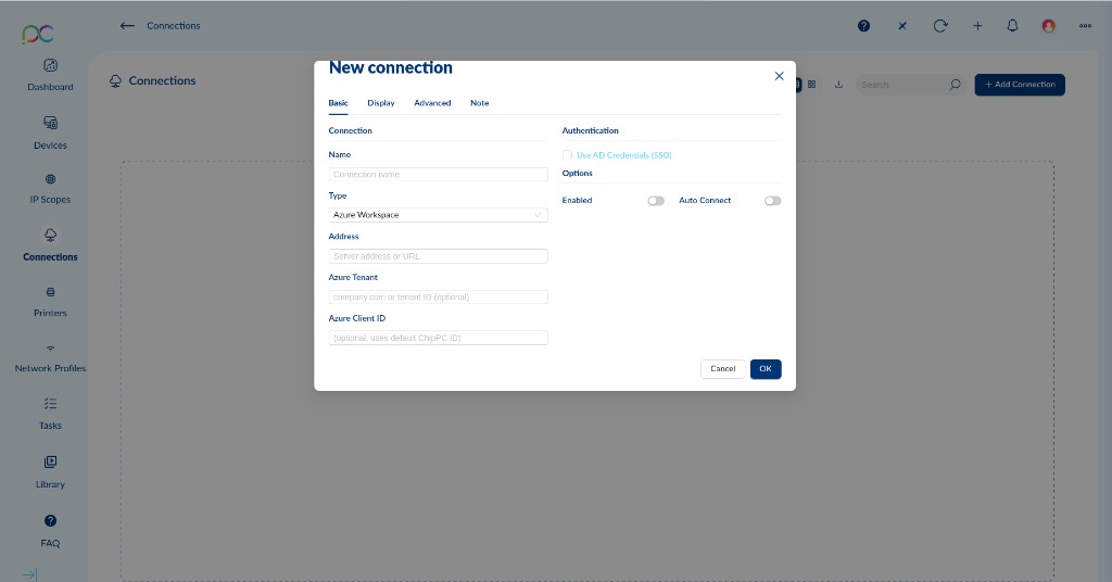 Azure Workspace Basic tab