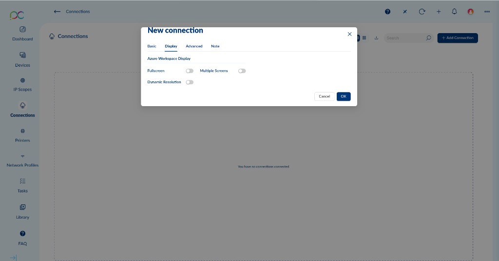 Azure Workspace Display tab