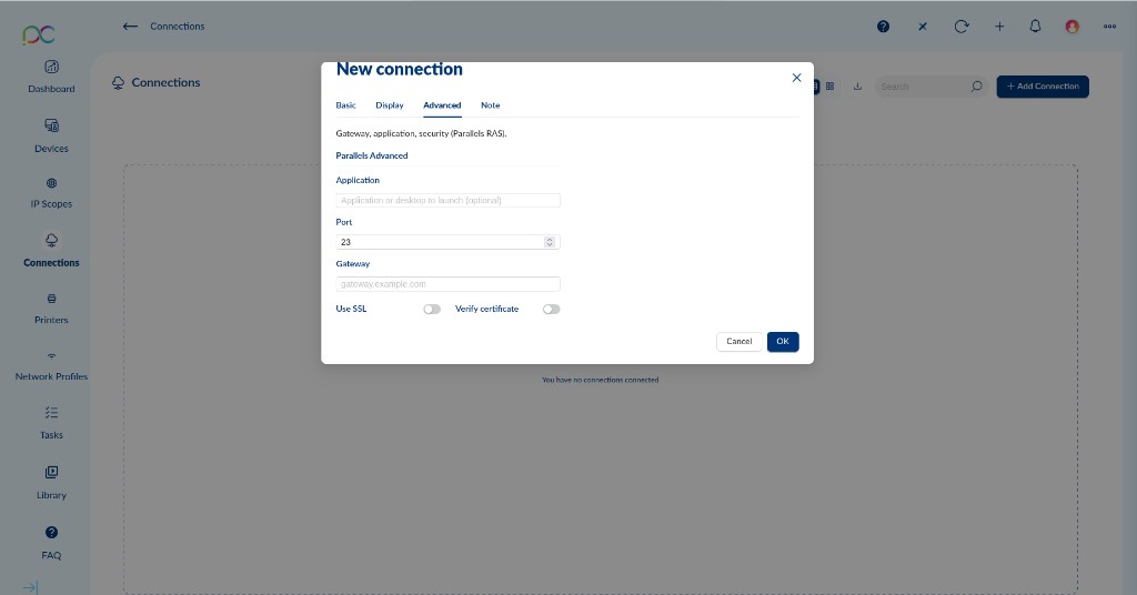 Parallels RAS Advanced tab