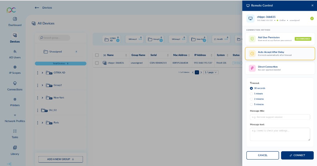Remote Control — Auto-Accept After Delay mode