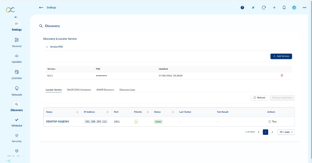 Discovery — Locator Service tab