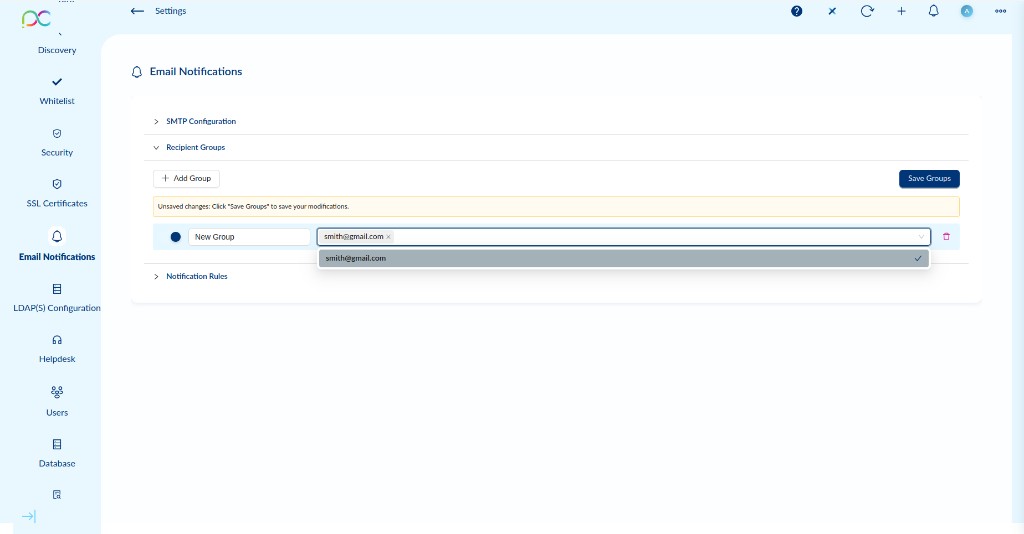 Email Notifications — Recipient Groups