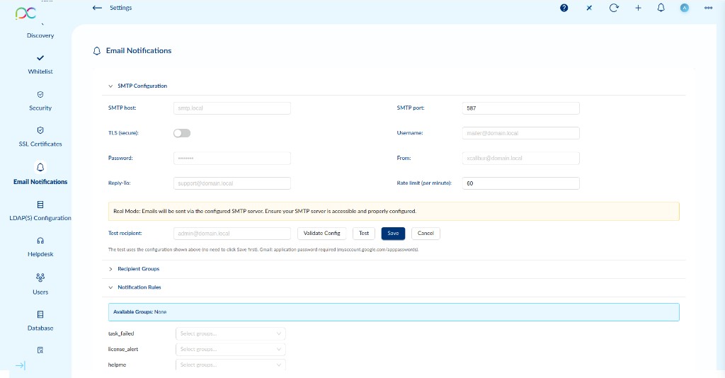 Email Notifications — SMTP Configuration