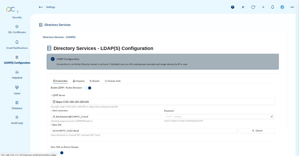 LDAP Connection tab