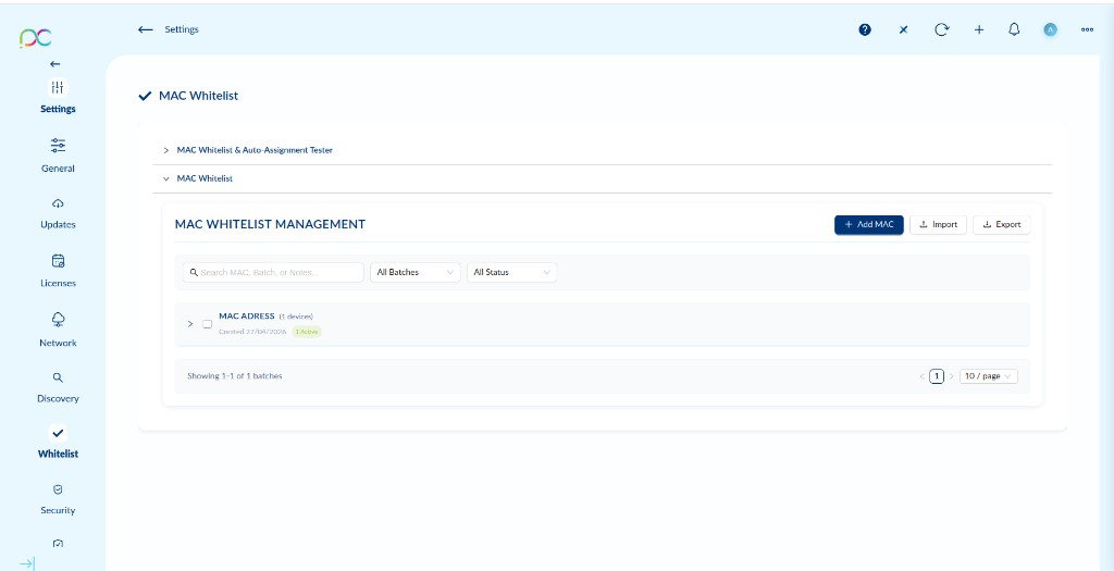 MAC Whitelist Management