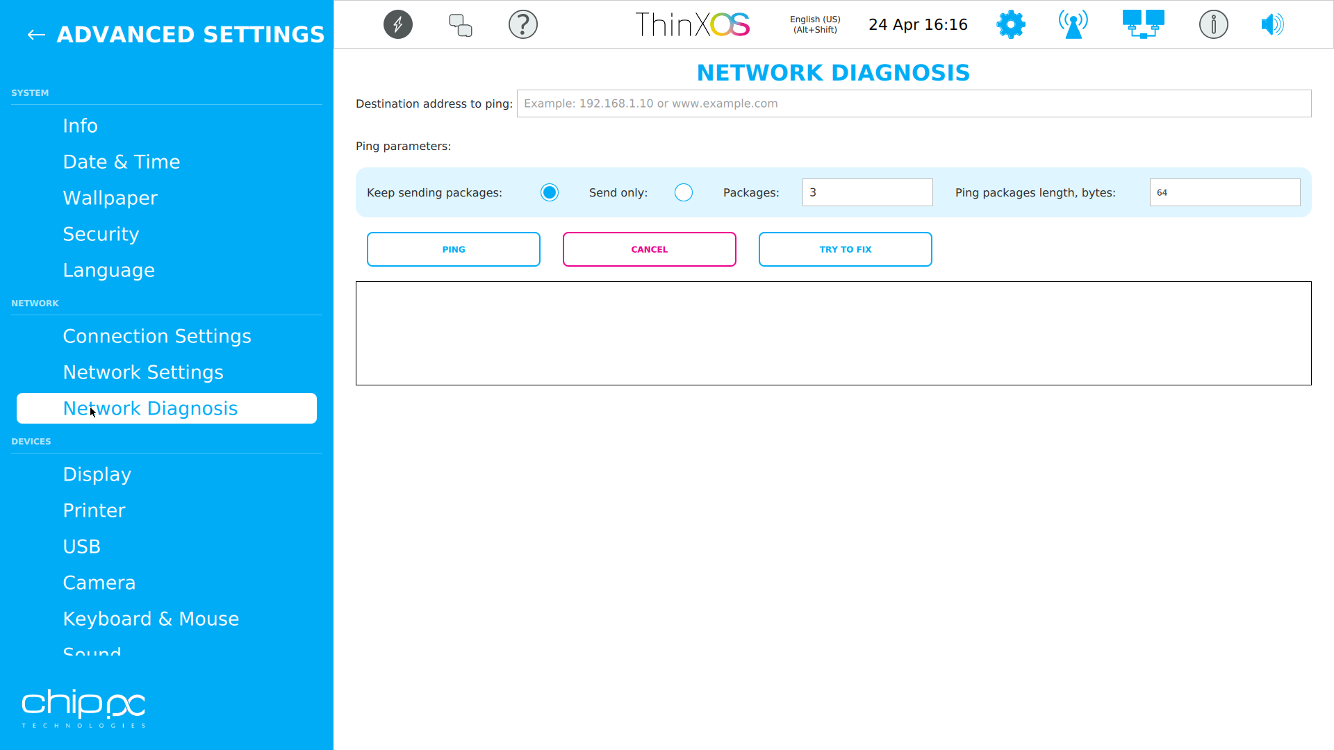 ThinX OS Network Diagnostics