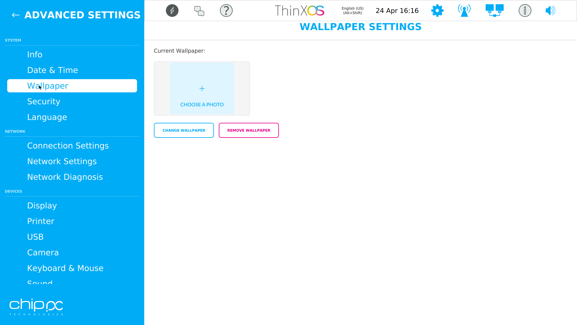 ThinX OS Wallpaper settings