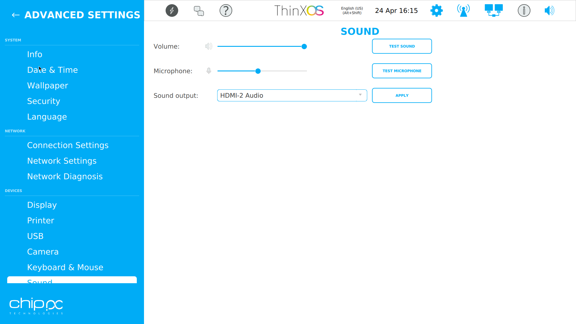 ThinX OS Sound settings