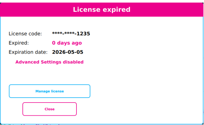 ThinX OS License expired dialog