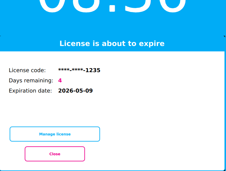 ThinX OS License about to expire warning