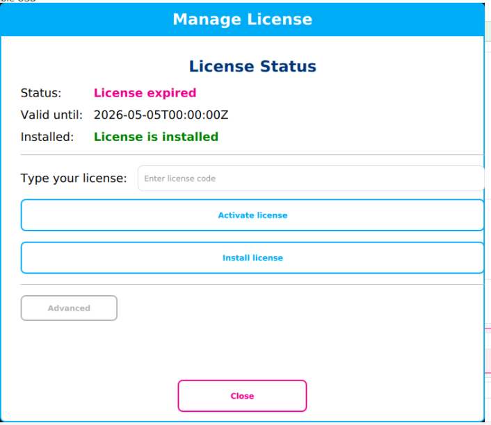 Manage License dialog