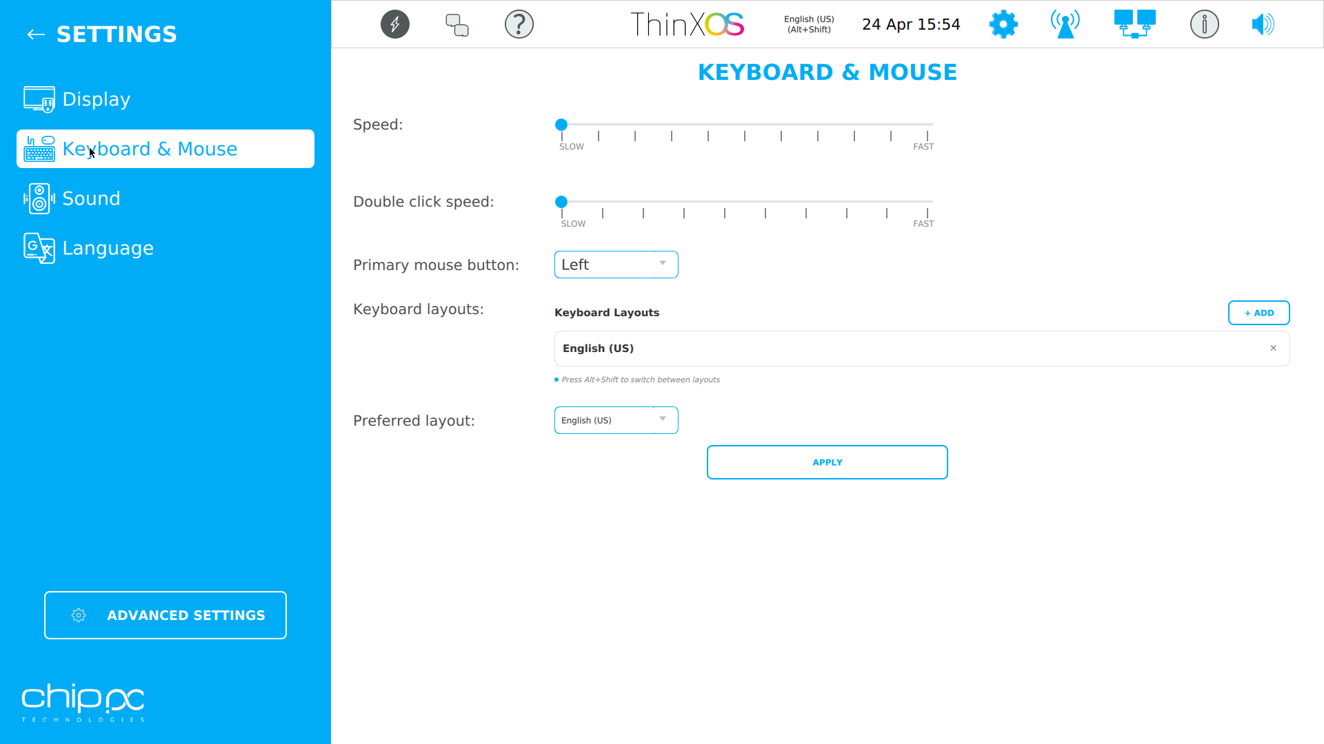 ThinX OS Keyboard settings