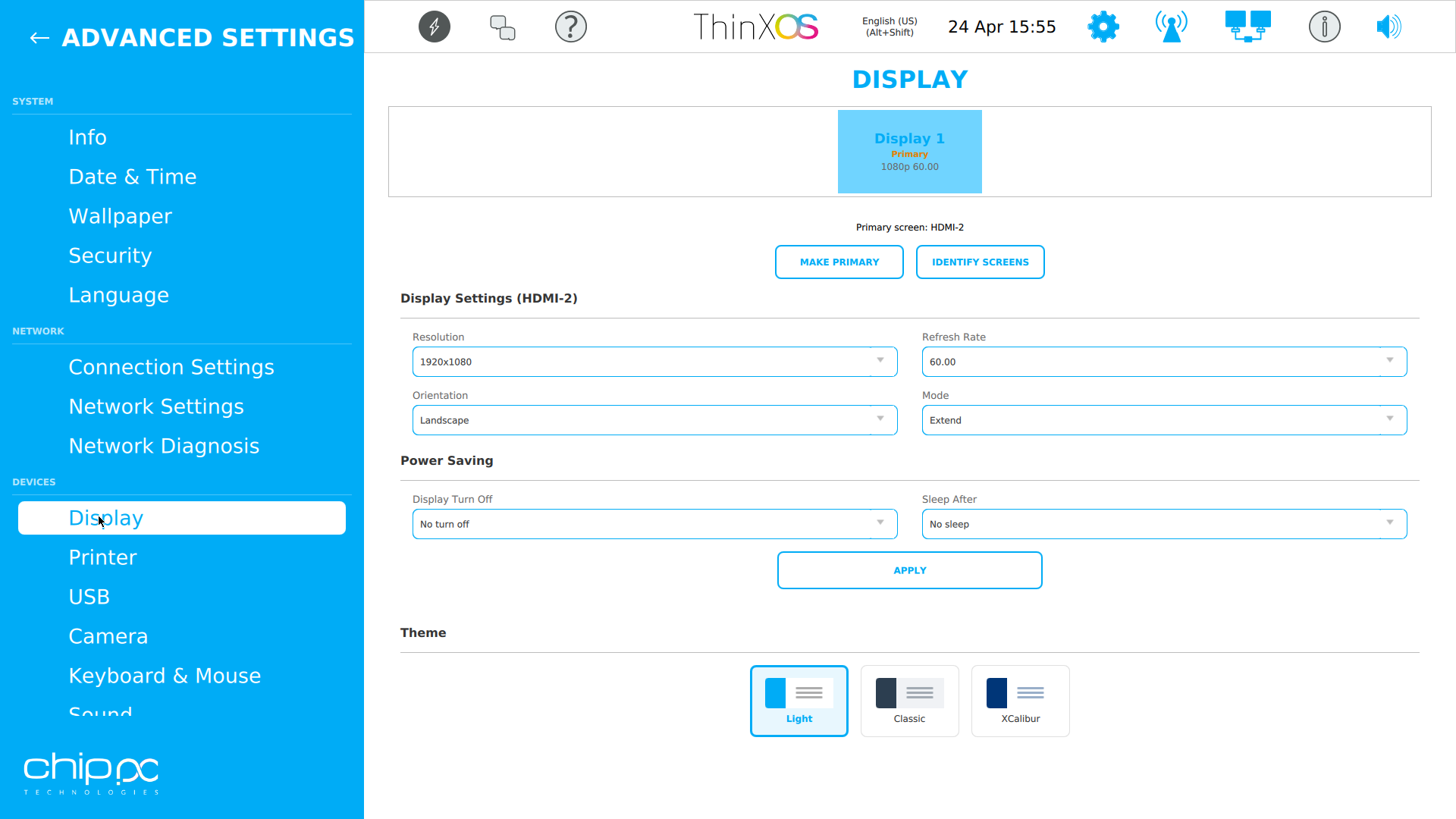ThinX OS Display settings