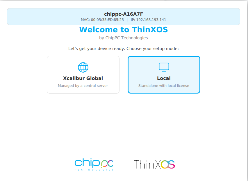 ThinX OS Setup local license