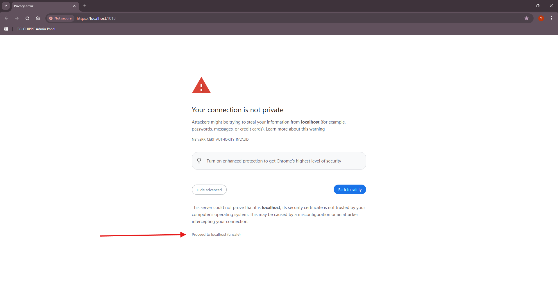 Proceed to localhost