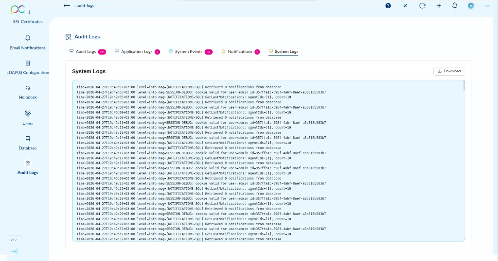 System Logs tab