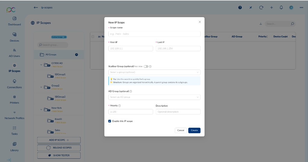 New IP Scope dialog