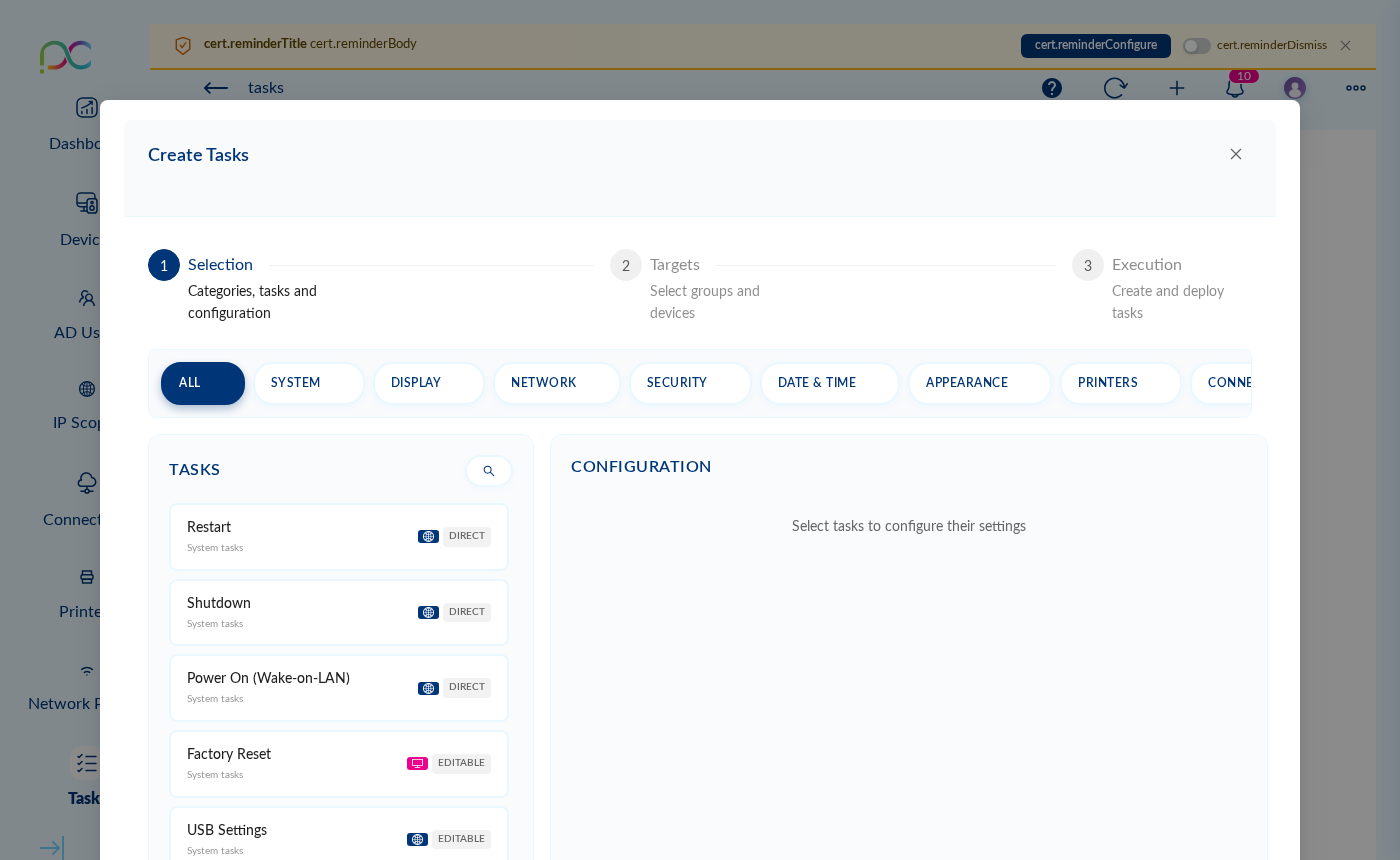 Create task wizard