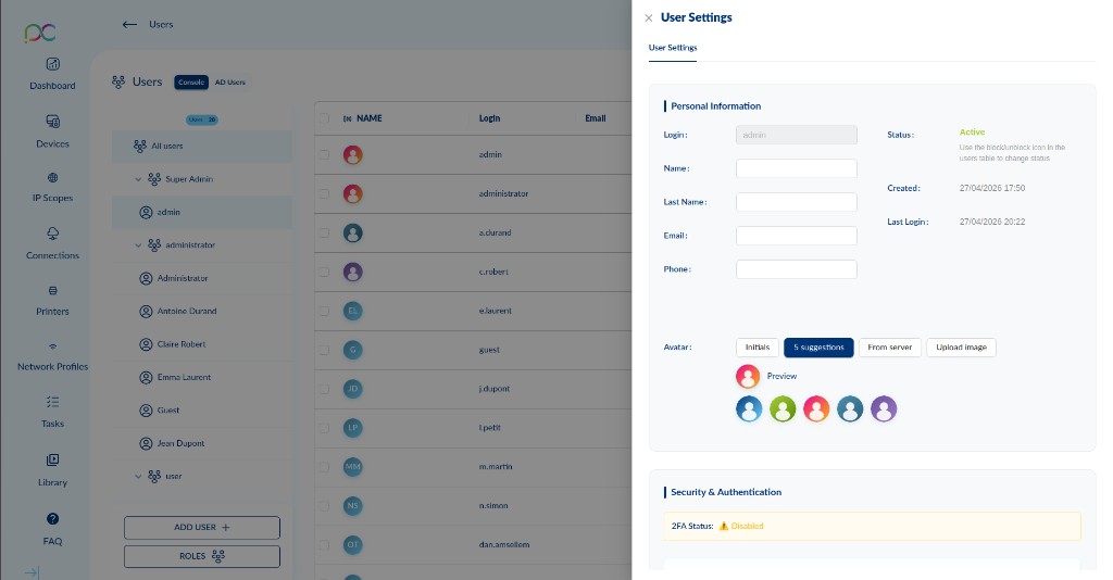 User Settings Panel