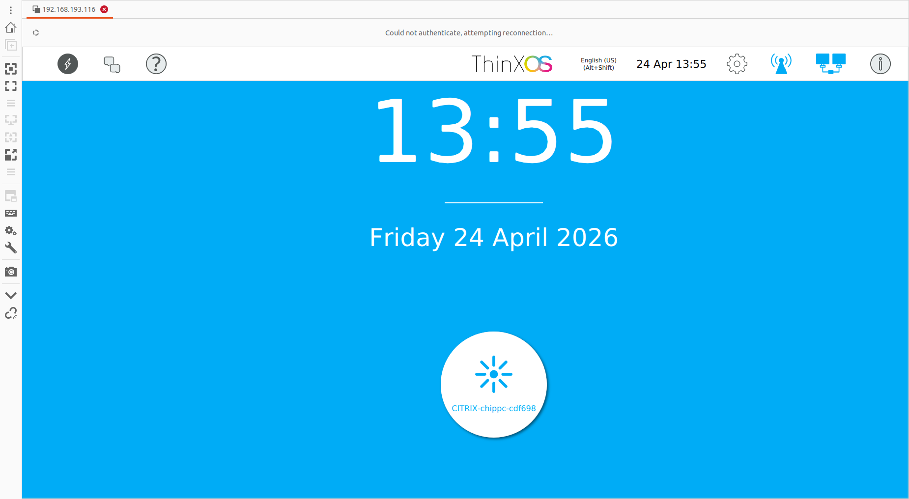 ThinX OS desktop — connection icons, system tray and clean Linux thin client interface