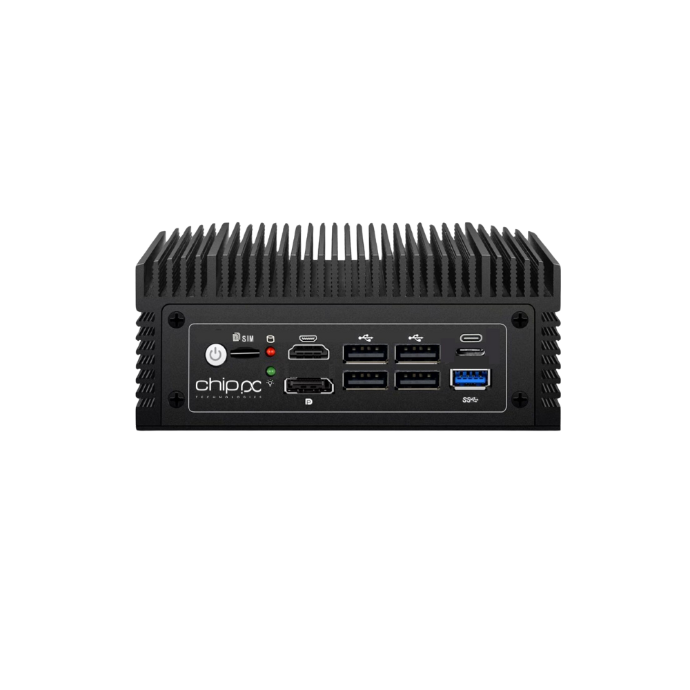 ChipPC ID PC 4 LAN PoE industrial mini PC - front panel view